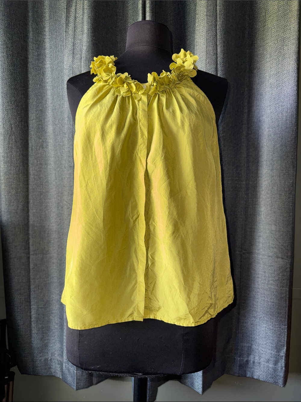 J. Crew 100% Chartreuse Floral Halter Button Down Top